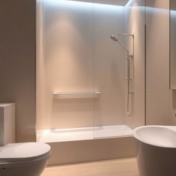 A modern bathroom featuring a sleek shower tray complemented by elegant beige wall rails