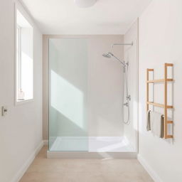 A modern bathroom showcasing a stylish shower tray and elegant beige wall rails, deliberately excluding any toilet