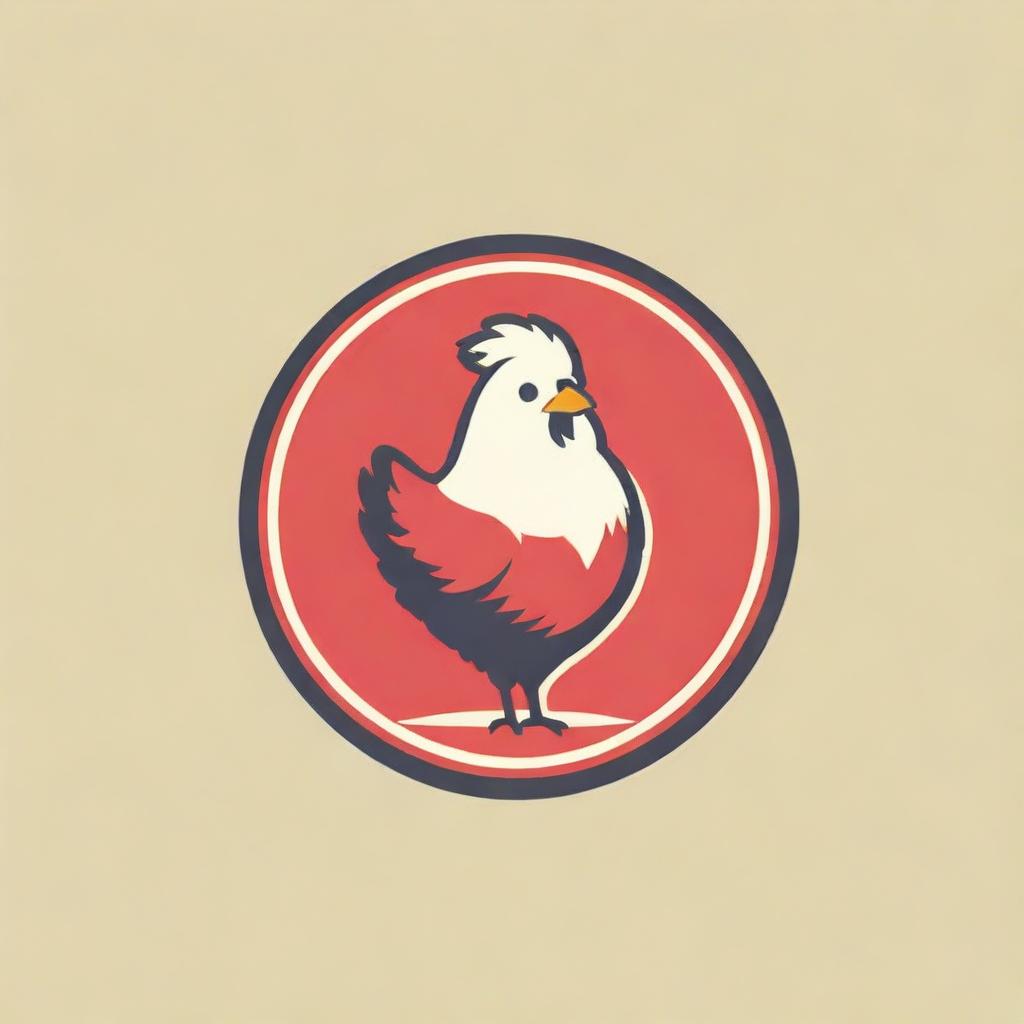 A quirky, appetizing logo featuring a crispy, golden fried chicken, placed against a bold red background. Handling the typography will be a retro, diner-style font.