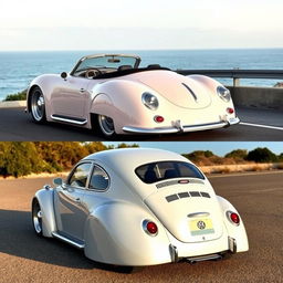 A futuristic car design that combines elements of the classic 356 Speedster and a 2017 Volkswagen New Beetle