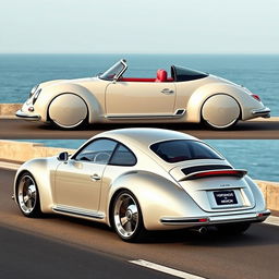 A futuristic car design that combines elements of the classic 356 Speedster and a 2017 Volkswagen New Beetle