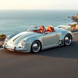 A futuristic car design that combines elements of the classic 356 Speedster and a 2017 Volkswagen New Beetle