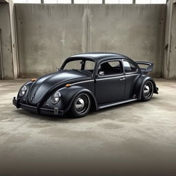 A realistic Volkswagen Beetle design showcasing several modifications: the roof lowered by 8 cm and set back by 10 cm, with the doors recessed and enlarged by 5 cm from the rear fender