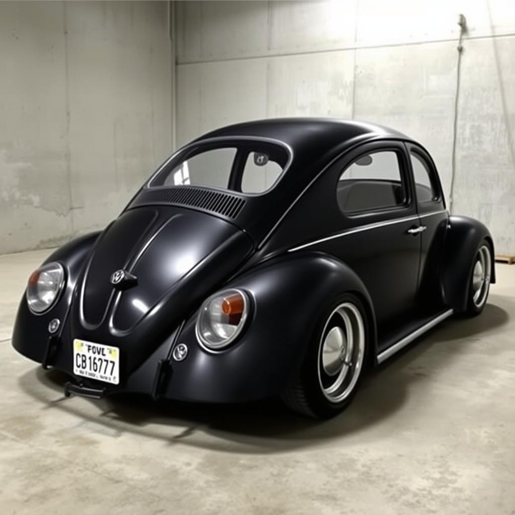 A modified Volkswagen Beetle featuring a lowered roof by approximately 28 cm, set back by 50 cm, and doors recessed and enlarged by 15 cm from the rear fender