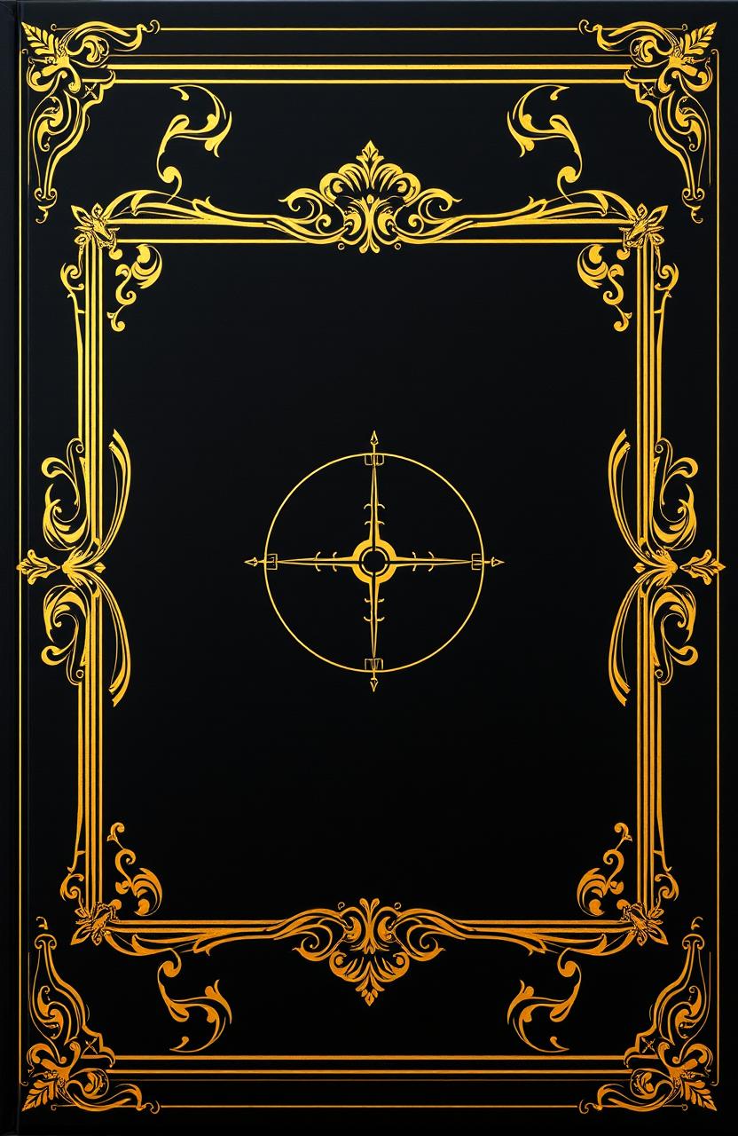 A captivating cover design featuring a stark black background, elegantly adorned with a luxurious golden frame
