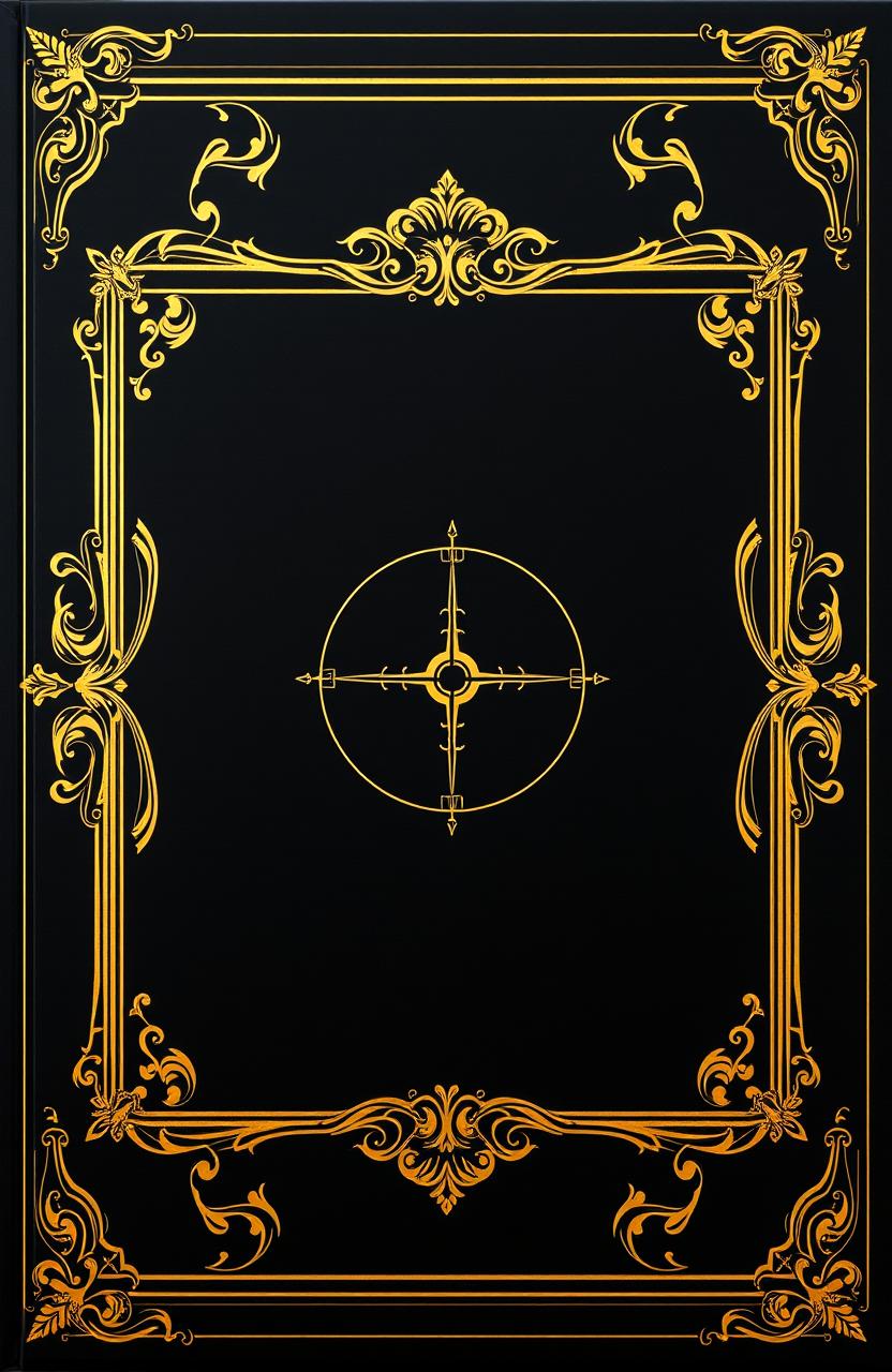 A captivating cover design featuring a stark black background, elegantly adorned with a luxurious golden frame