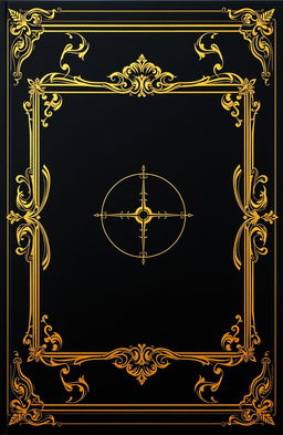 A captivating cover design featuring a stark black background, elegantly adorned with a luxurious golden frame