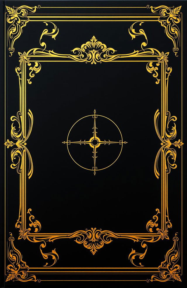 A captivating cover design featuring a stark black background, elegantly adorned with a luxurious golden frame