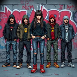 A band of five street artists, led by an enigmatic girl with vibrant red shoelaces