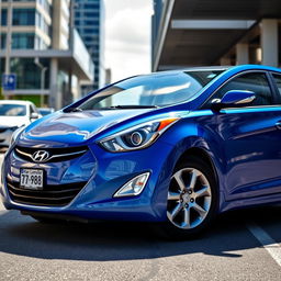 A blue 2012 Hyundai Elantra positioned prominently in the frame