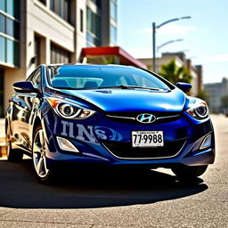 A blue 2012 Hyundai Elantra positioned prominently in the frame