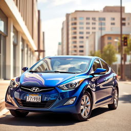 A blue 2012 Hyundai Elantra positioned prominently in the frame