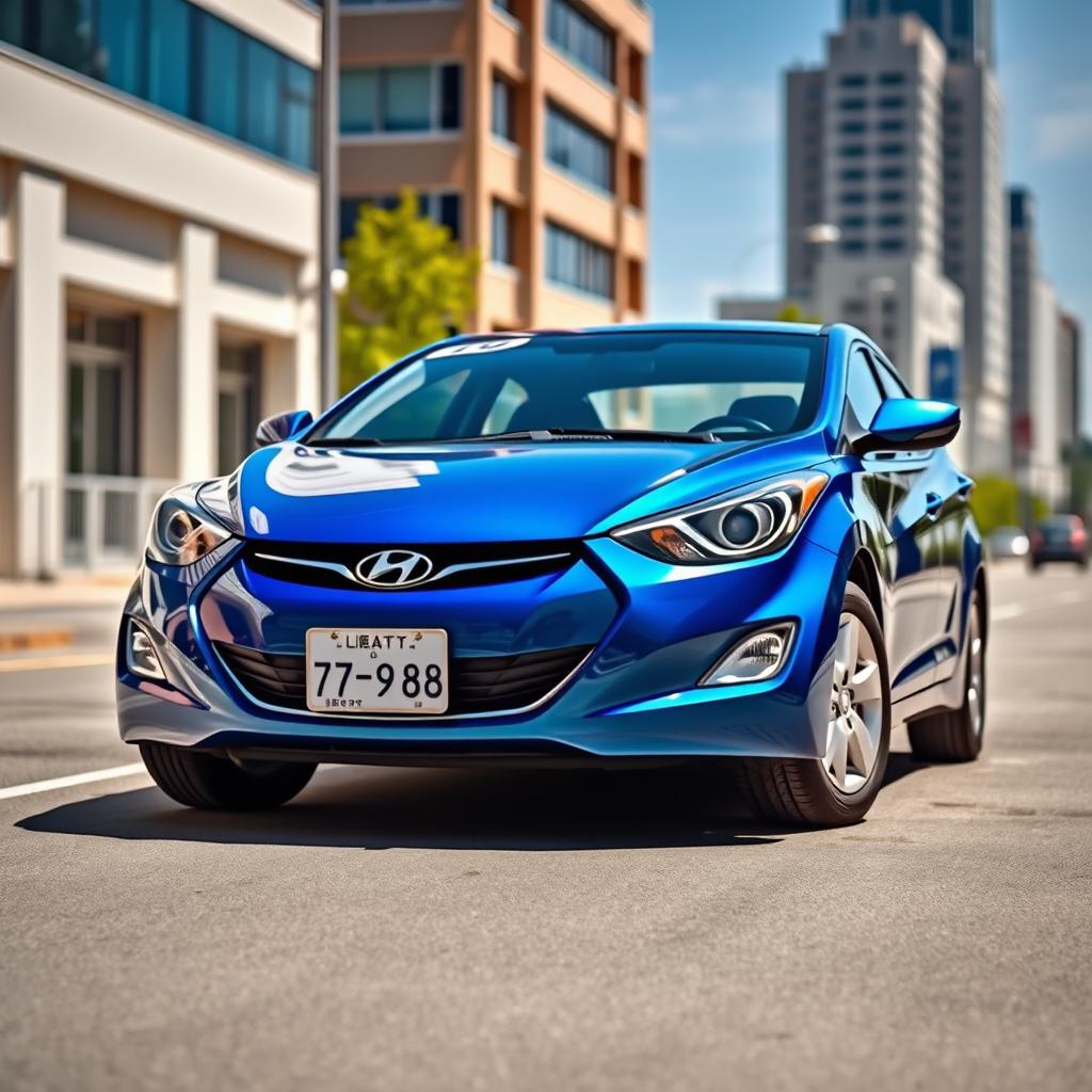 A blue 2012 Hyundai Elantra positioned prominently in the frame