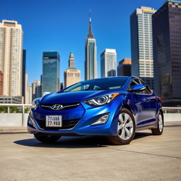 A blue 2012 Hyundai Elantra prominently displayed in the foreground, showcasing its sleek lines and modern features