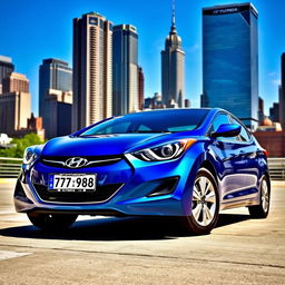 A blue 2012 Hyundai Elantra prominently displayed in the foreground, showcasing its sleek lines and modern features