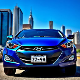 A blue 2012 Hyundai Elantra prominently displayed in the foreground, showcasing its sleek lines and modern features