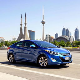 A blue 2012 Hyundai Elantra situated in the vibrant city of Baku