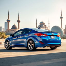 A blue 2012 Hyundai Elantra situated in the vibrant city of Baku