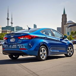 A blue 2012 Hyundai Elantra situated in the vibrant city of Baku