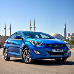 A blue 2012 Hyundai Elantra situated in the vibrant city of Baku