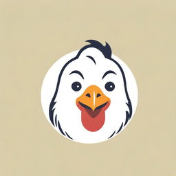 An adorable and lively logo featuring the close-up face of a happy chicken with bright eyes and a cheerful beak, warmly inviting with a sense of joy and warmth.