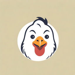 An adorable and lively logo featuring the close-up face of a happy chicken with bright eyes and a cheerful beak, warmly inviting with a sense of joy and warmth.