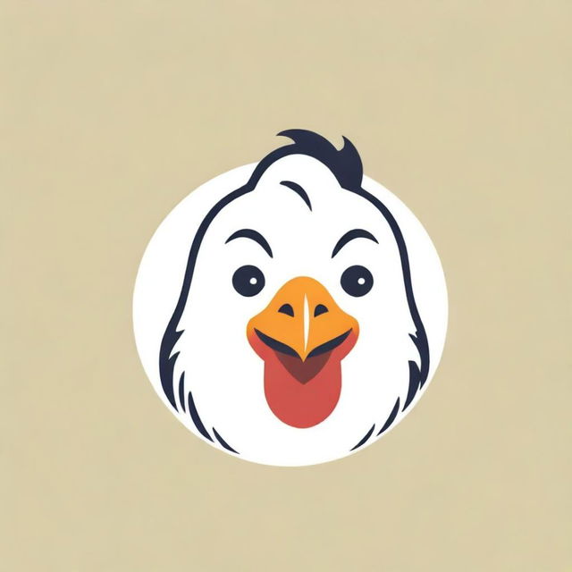 An adorable and lively logo featuring the close-up face of a happy chicken with bright eyes and a cheerful beak, warmly inviting with a sense of joy and warmth.