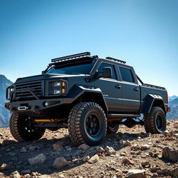 A powerful armored pickup truck with reinforced armor, showcasing a rugged exterior and an aggressive stance