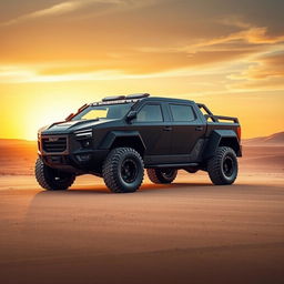 A futuristic military armored pickup truck with a sleek design and advanced technology