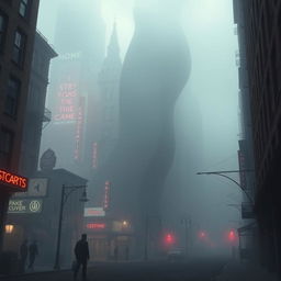 A mysterious, fog-filled city with endless, silent streets