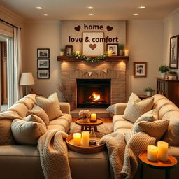 A cozy and heartwarming scene featuring a home that symbolizes love and comfort, with a welcoming living room setting