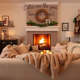 A cozy and heartwarming scene featuring a home that symbolizes love and comfort, with a welcoming living room setting