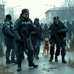 An intense and dramatic depiction of law enforcement officers in Kyrgyzstan, illustrating their complex relationships with family, colleagues, and superiors