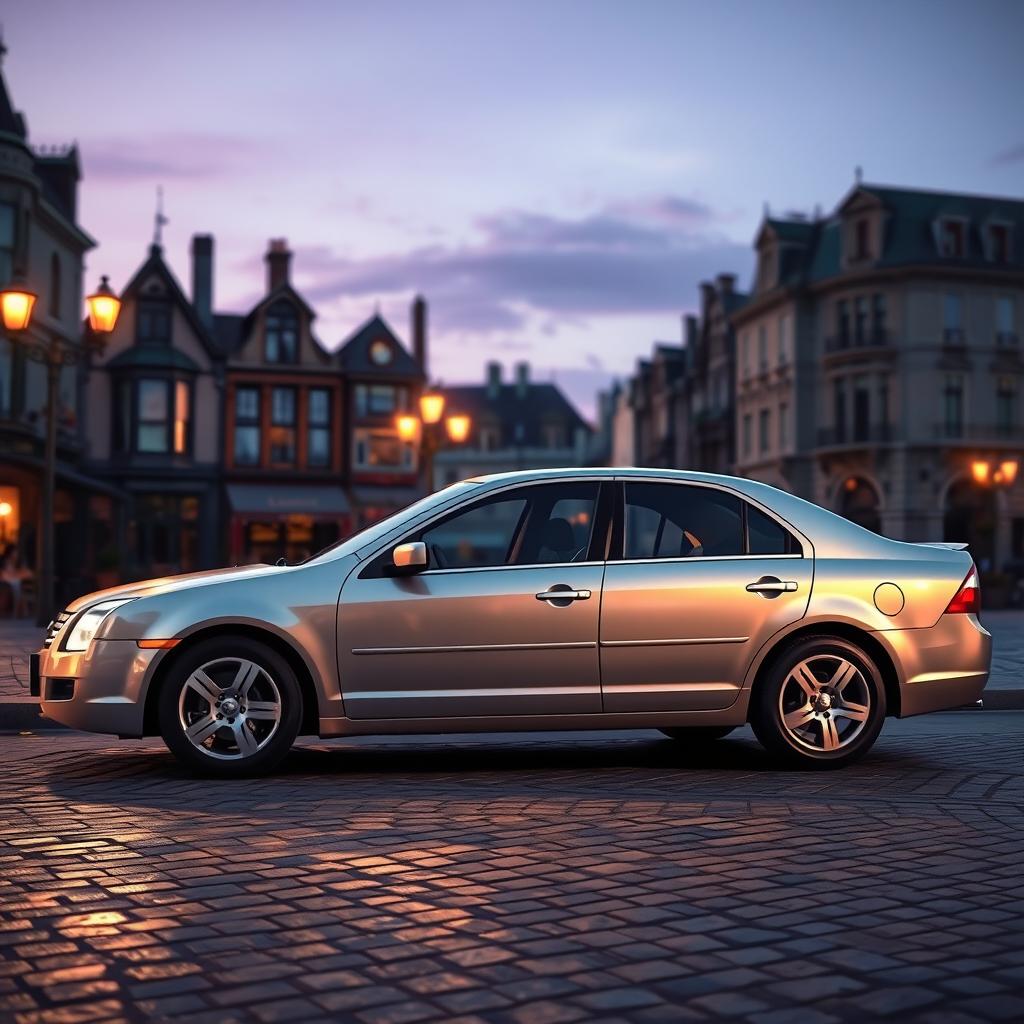 A detailed and realistic representation of a Ford Fusion 2006 SEL model, captured in a picturesque urban setting