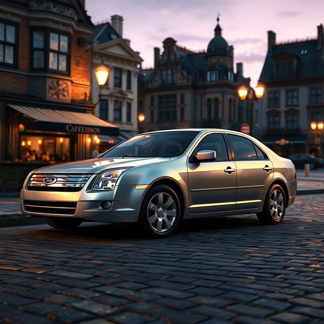 A detailed and realistic representation of a Ford Fusion 2006 SEL model, captured in a picturesque urban setting