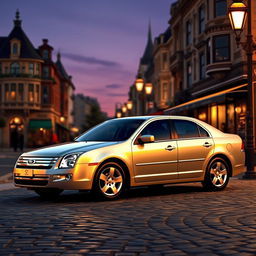 A detailed and realistic representation of a Ford Fusion 2006 SEL model, captured in a picturesque urban setting