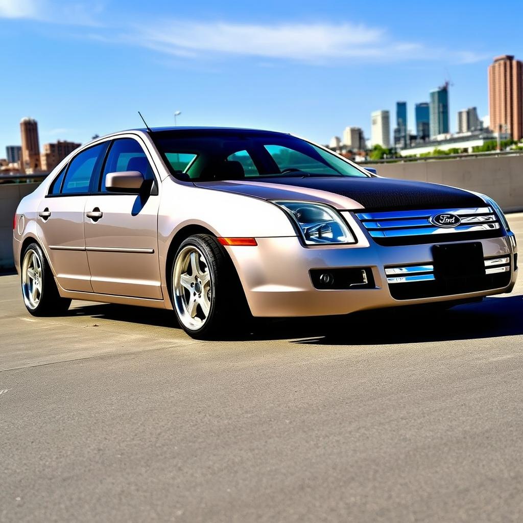 A stylish 2006 Ford Fusion SEL equipped with coilovers, showcasing a sleek design and lowered stance