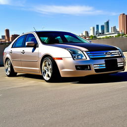 A stylish 2006 Ford Fusion SEL equipped with coilovers, showcasing a sleek design and lowered stance