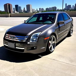 A stylish 2006 Ford Fusion SEL equipped with coilovers, showcasing a sleek design and lowered stance