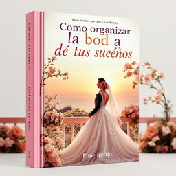 A captivating book cover design for "Como organizar la boda de tus sueños" in a pink and gold color scheme