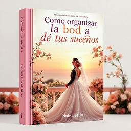 A captivating book cover design for "Como organizar la boda de tus sueños" in a pink and gold color scheme