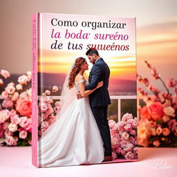 A captivating book cover design for "Como organizar la boda de tus sueños" in a pink and gold color scheme