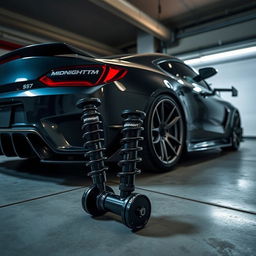 A sleek car with Midnight TM coilovers installed, showcasing the vehicle's enhanced performance and stylish design