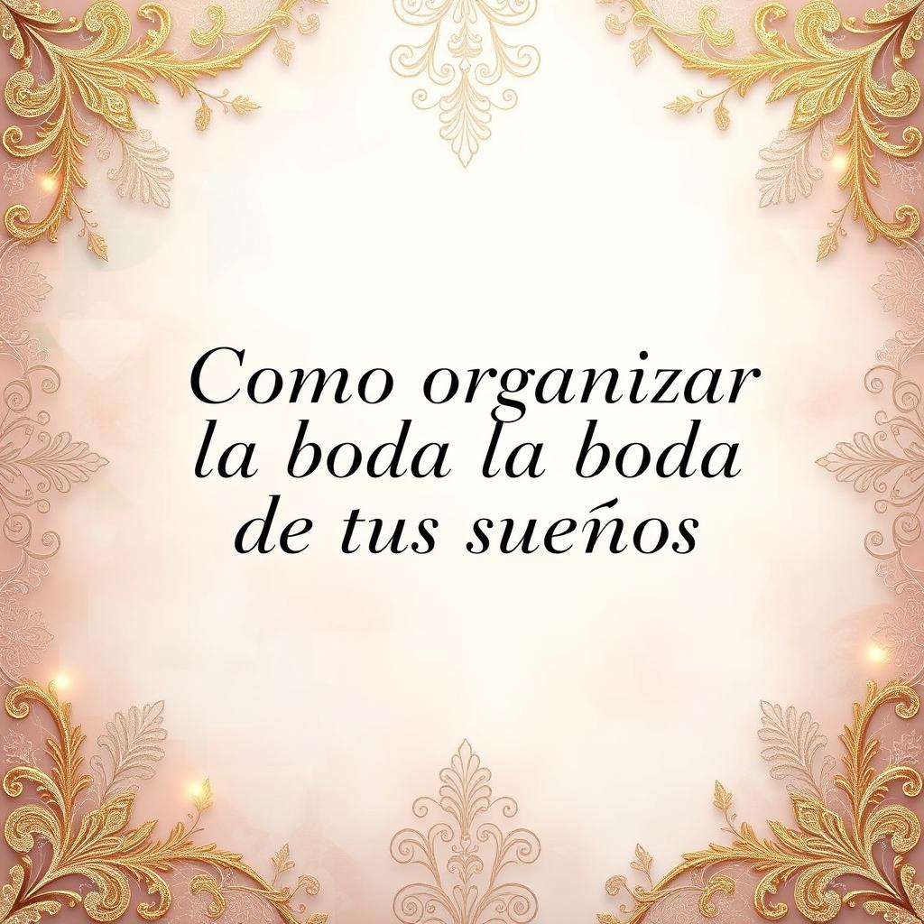 A visually stunning image centered around the title "Como organizar la boda de tus sueños" set in a sophisticated and elegant font