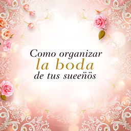 A visually stunning image centered around the title "Como organizar la boda de tus sueños" set in a sophisticated and elegant font