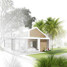 Design a 1310 sqft home with 2 bedrooms, 2 bathrooms and a lush garden