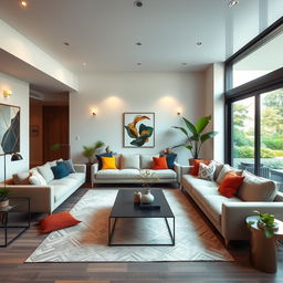 A modern living room design featuring a spacious and stylish layout