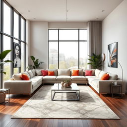 A modern living room design featuring a spacious and stylish layout