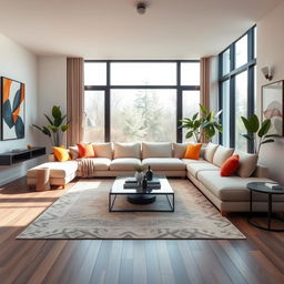 A modern living room design featuring a spacious and stylish layout