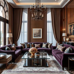 An elegant living room design featuring luxurious furnishings and sophisticated decor